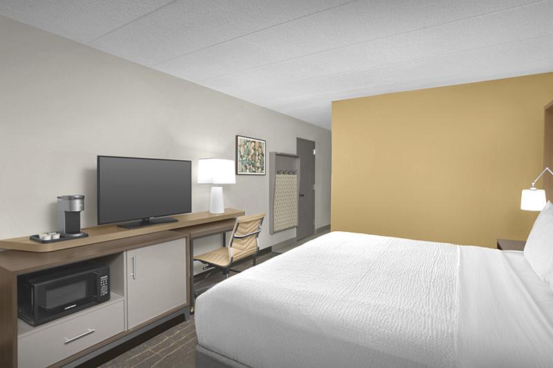 Enjoy the large King Bed when staying at the Holiday Inn of Detroit Lakes, Minnesota.